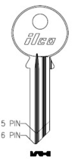 Key blank, Ilco 998VH Yale 6-pin VH