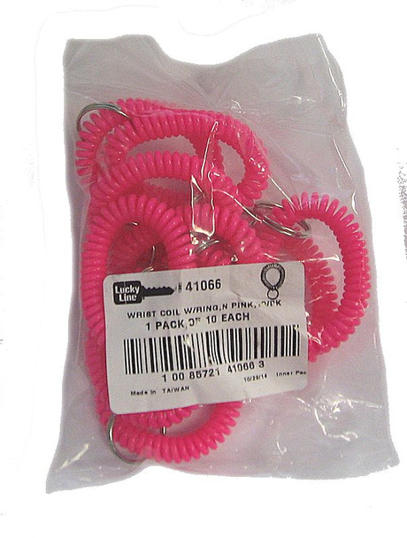 Lucky Line 41066 Neon Pink Wrist Coil, Key Chain 10pk