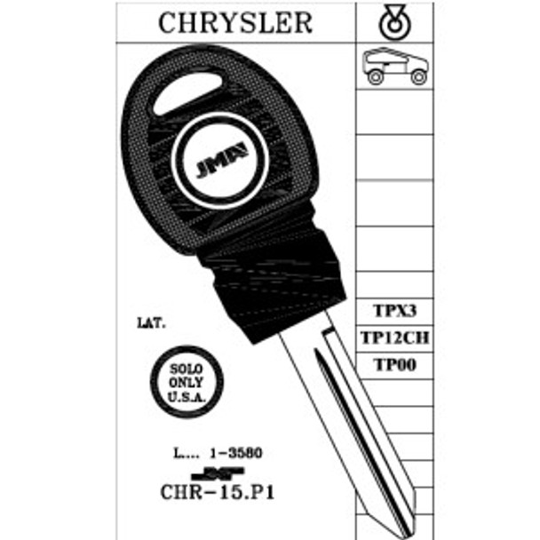 Key blank, JMA TP00CHR15P1 for Chrysler Y170PT W/O Transponder