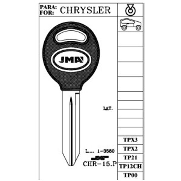 Key blank, JMA TP00CHR15P for Chrysler Y160PT W/O Transponder