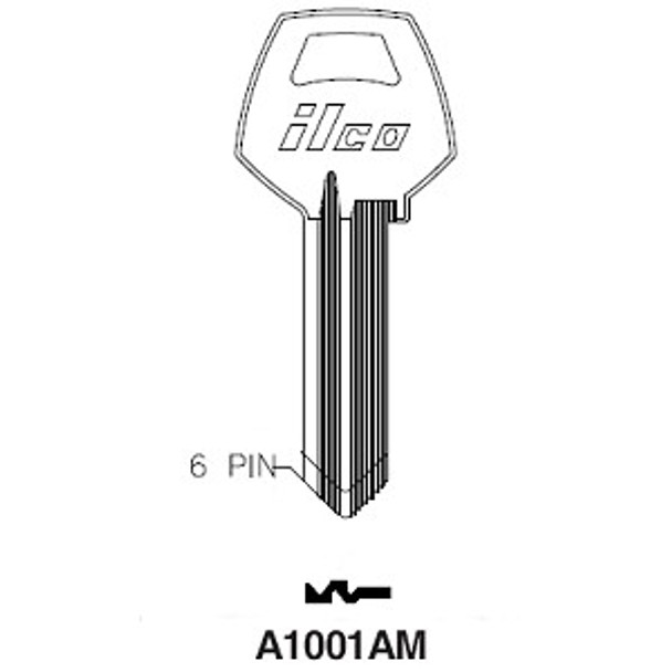 Ilco A1001AM Key Blank Line Drawing Profile Image