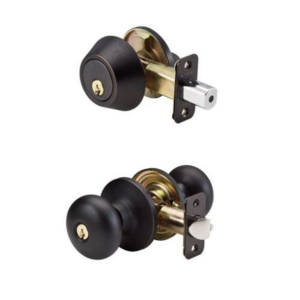 Master Lock BCCO0612P Entry Lock, S/C Deadbolt Combo Pack,  Biscuit Design Aged Bronze Finish