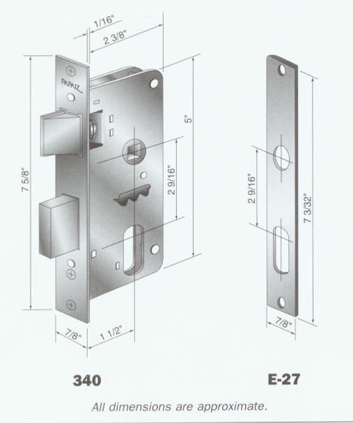 Mortise Lock Body, 340 US3 for Papaiz