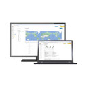 AXIS Audio Manager Center application licence showing on a desktop monitor and laptop