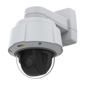 Axis Q6075-E outdoor PTZ dome camera product image with wall mount bracket