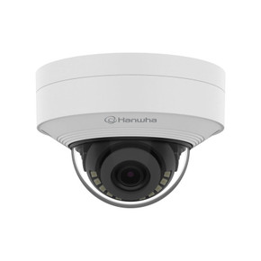 Hanwha Vision QNV-C9011R vandal-resistant IR dome camera facing forward, leveled view Hanwha Vision QNV-C9011R vandal-resistant IR dome camera facing forward, leveled view