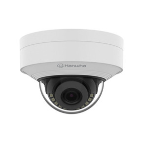 Hanwha Vision QNV-C9011R vandal-resistant IR dome camera facing forward, leveled view