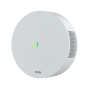 AXIS D6210 indoor air quality sensor facing left with green LED illuminated
