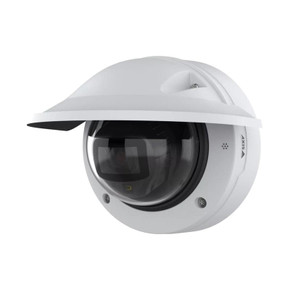 AXIS P3285-LVE outdoor varifocal dome camera facing left with weathershield
