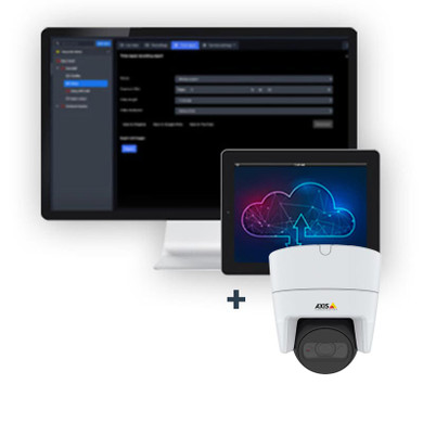 Picture showing CamStreamer on screens plus an Axis M3115-LVE IP camera