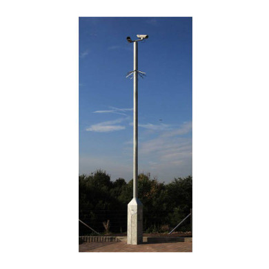 CCTV column, tilt-down, steel tubular, standard cabinet base, flange mounted, height 4m - 12m