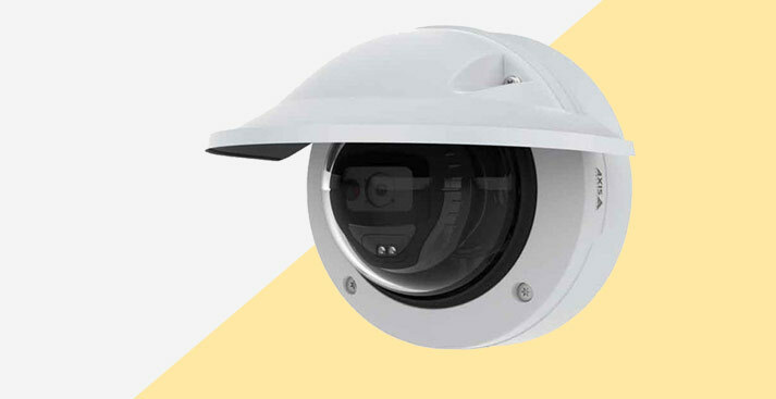 Axis dome CCTV camera on an orange background with NW 20 YEARS logo