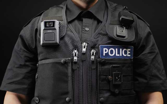 Policeman with stab jacket and body worn camera