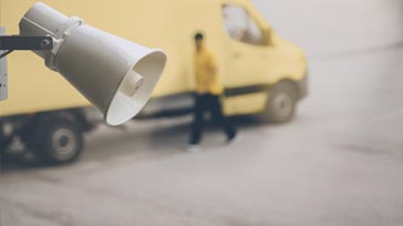 Speaker horn in logistics yard