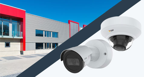 2 outdoor IP cameras overlaid on a warehouse scene