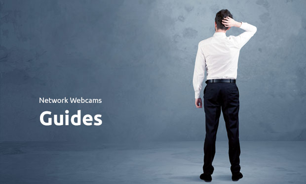 Man standing as if scratching his head alongside the words Network Webcams Guides