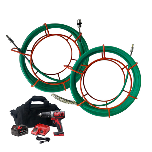 (NEW STYLE) CustomEyes (CE38KIT100MN) Cyclone 3/8" x 100' with Milwaukee Drill Set