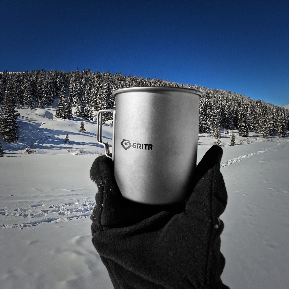 Titanium Camping Mug w/ Lid & Folding Handles - 15.2 oz or 25.4 oz | GRITR