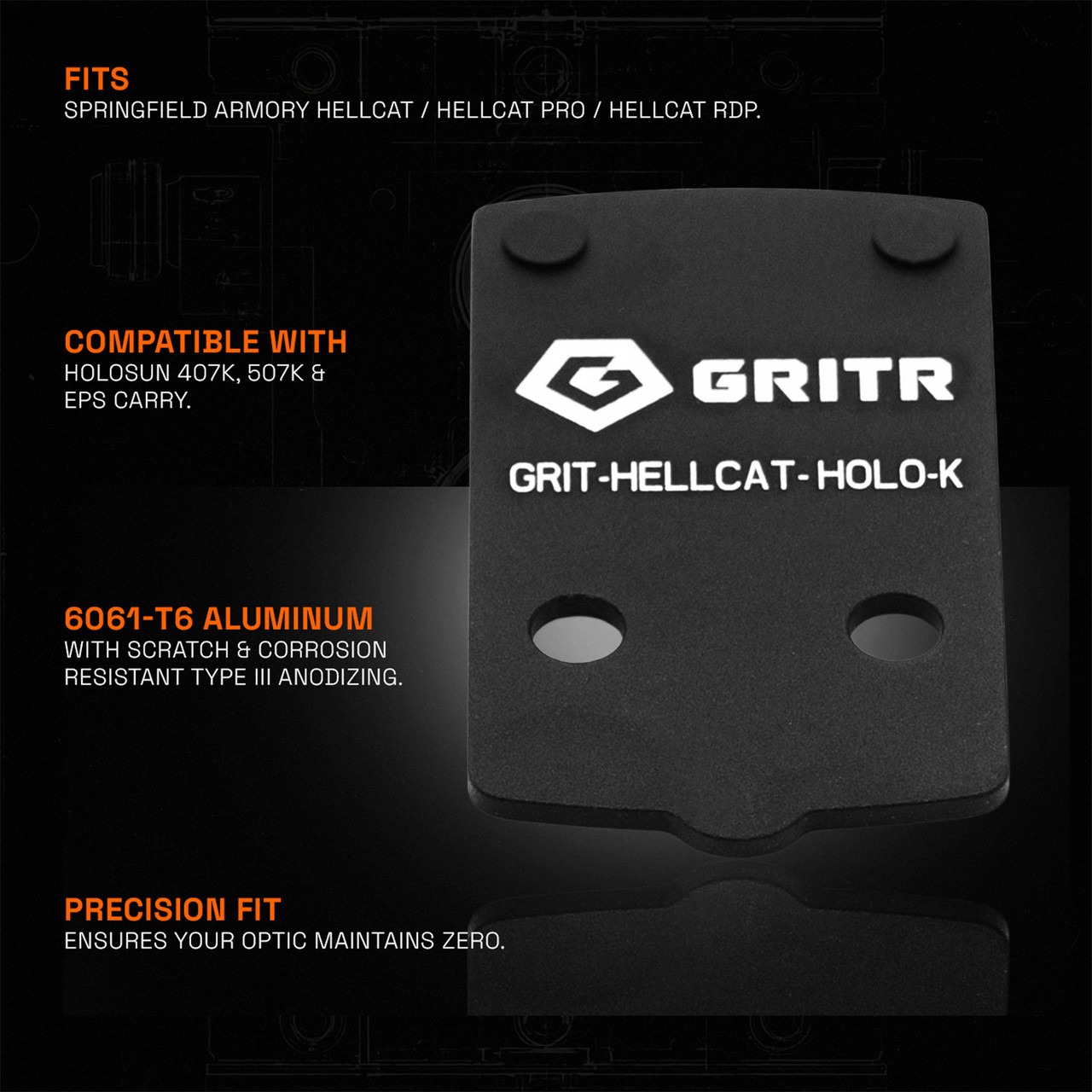 GRITR Springfield Armory Hellcat to Holosun K Footprint Optic Plate