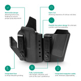 GRITR IWB Appendix Carry right-hand holster features an optic cut and open bottom to accommodate different red dot sights, threaded barrels, and compensators
