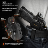 GRITR OMNI IWB/OWB holster features a Concealment Claw, Tuckable Clip, Adjustable Retention, and .093" Kydex
