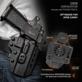 GRITR Holster OWB configuration features Optic Cut, SafariLand QLS Compatibility, Contoured Loops, and Open Muzzle Cut