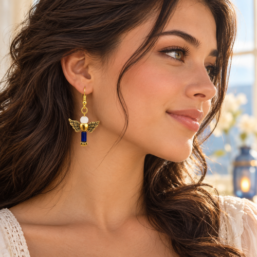 Angel Crystal Earrings – Gold & Brass Tone | Handmade in the U.S.A