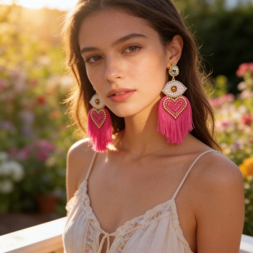 Crystal Heart Fringe Earrings – Same Design, Assorted Colors