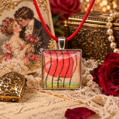 One-of-a-Kind Original Stamp Pendant Necklace – Red Rope Chain