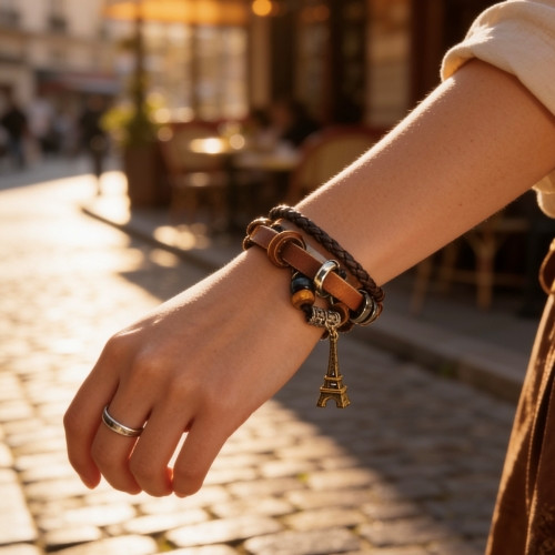 Eiffel Tower Leather Bracelet