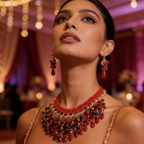 Handcrafted Crystal Necklace Set with Hand-Crocheted Neckline