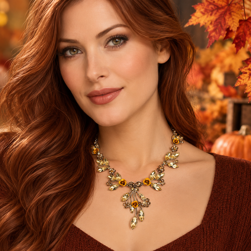 Elegant Amber Crystal Statement Necklace – One of a Kind