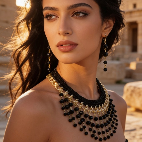 Egyptian Style Crystal Necklace Collection with Matching Earrings – Hand  Crochet Neckline