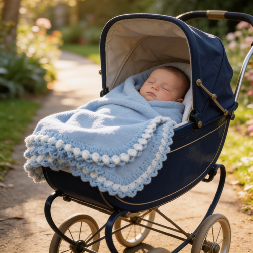 Berry Silk Frosting – Polar Fleece Baby Blanket, Country Look Hand-Crocheted Border