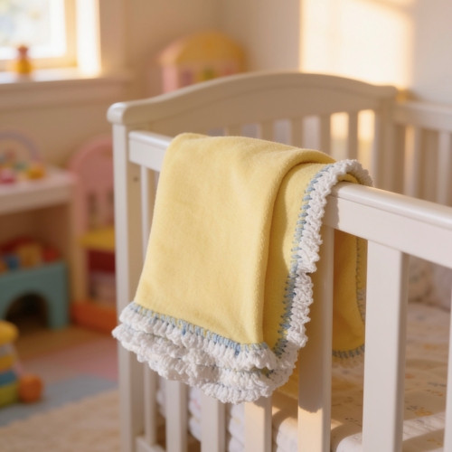 Blue Icing – Polar Fleece Baby Blanket, French Design Hand-Crocheted Border