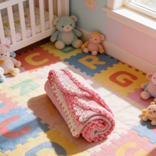Pink Jawbreaker – Polar Fleece Baby Blanket, Country Look Hand-Crocheted Border
