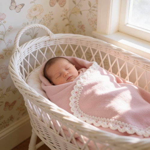 Pink Peppermint – Polar Fleece Baby Blanket, French Design Hand-Crocheted Border
