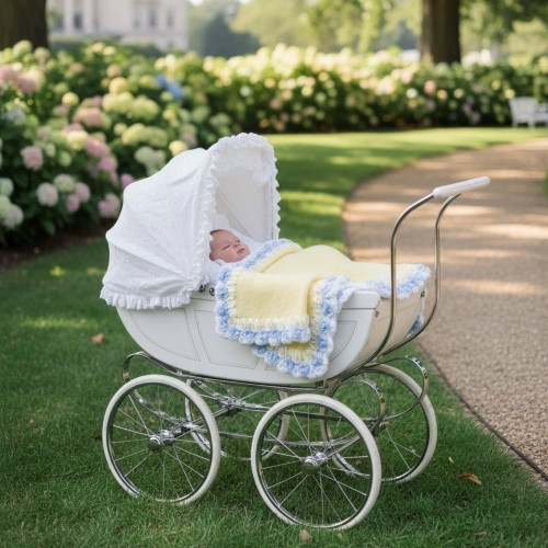 Blue Icing – Polar Fleece Baby Blanket, Country Look Hand-Crocheted Border
