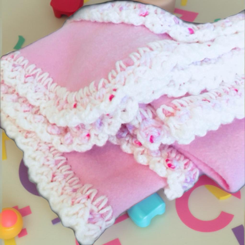 Pink Peppermint*Polar Fleece Baby Blanket/Country Look Hand Crocheted Broder