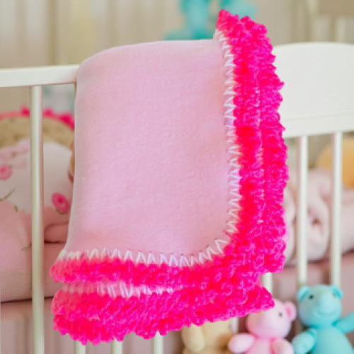 Strawberry Bubblegum*Polar Fleece Baby Blanket/French Design Hand Crocheted Border