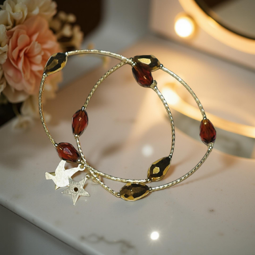 Set of Two Crystal Thin Charm Bracelets*Hand Designed Set of Two Crystal Thin Charm Bracelets*Hand Designed