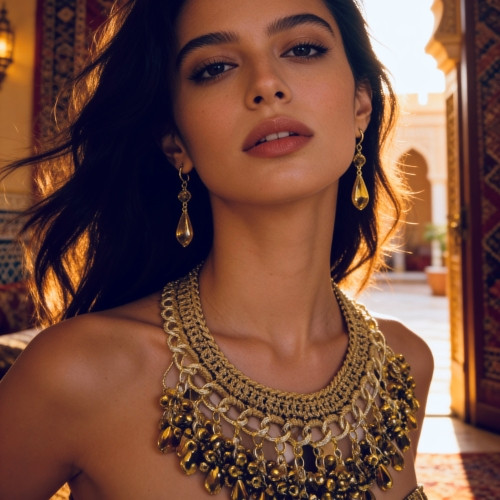 Crystal Necklace, Earrings* Hand Crocheted Neckline