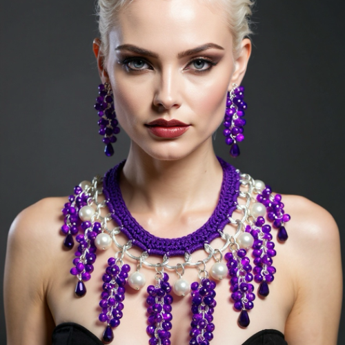 Crystal Necklace & Earrings* Hand Crocheted Neckline