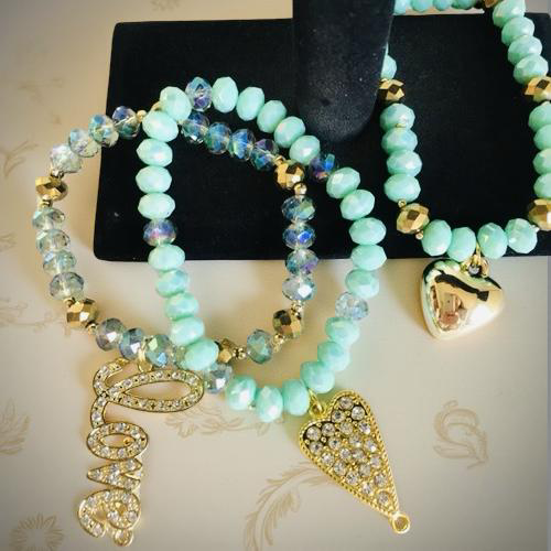 Crystal Charm Bracelets set of Three- Hand Design