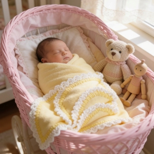 Banana Cotton Candy Yellow Polar Fleece Baby Blanket/ French Design – Hand-Crocheted Border