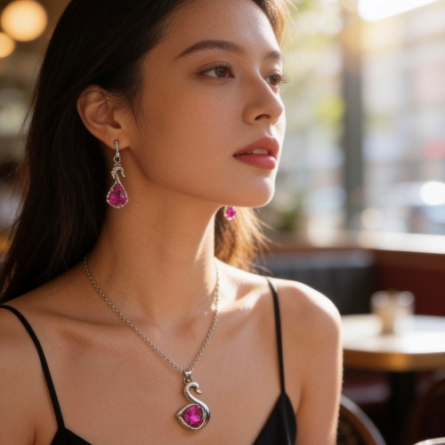 Australian Crystal Swan Necklace & Matching Earrings – Assorted Colors
