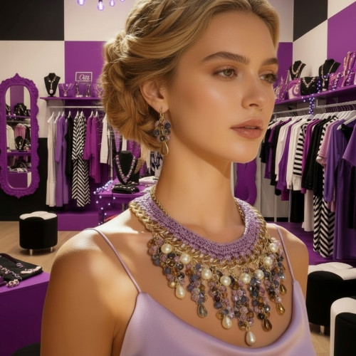 Crystal Necklace & Earrings*Hand crocheted  Neckline