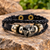 Men’s Black Leather Bracelet with Antique Silver Geometric Charm