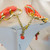 Coral Crystal Necklace & Matching Earrings – Hand-Crocheted Neckline