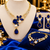 18K Gold-Plated Royal Blue Crystal Pendant Necklace & Matching Earrings Set
